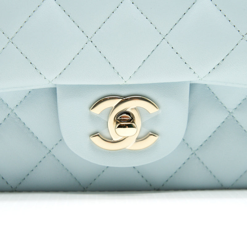 Chanel 21K Mini Top Handle Rectangular Flap Bag Pastel Blue LGHW