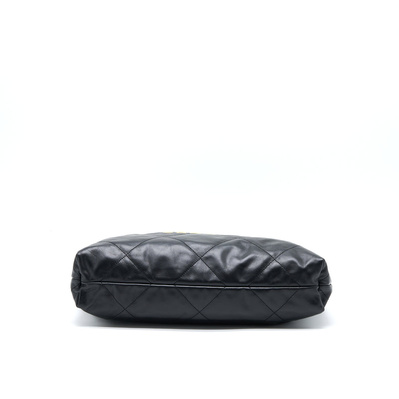 Chanel Medium 22 Bag White Letter Shiny Calfskin Black GHW (Microchip)