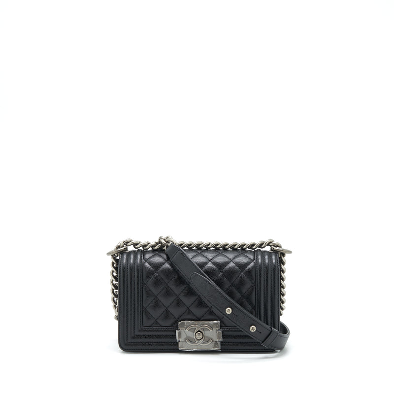 Chanel Small Boy Bag Caviar Black Ruthenium Sliver Hardware (Microchip
