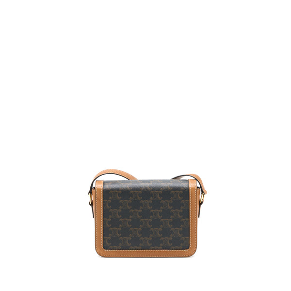 Celine Teen Triomphe Bag In Triomphe Canvas / Nature Calfskin GHW