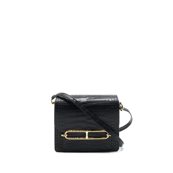 Hermes Mini Roulis Alligator Mississippiesis Mat 89 Black GHW Stamp D