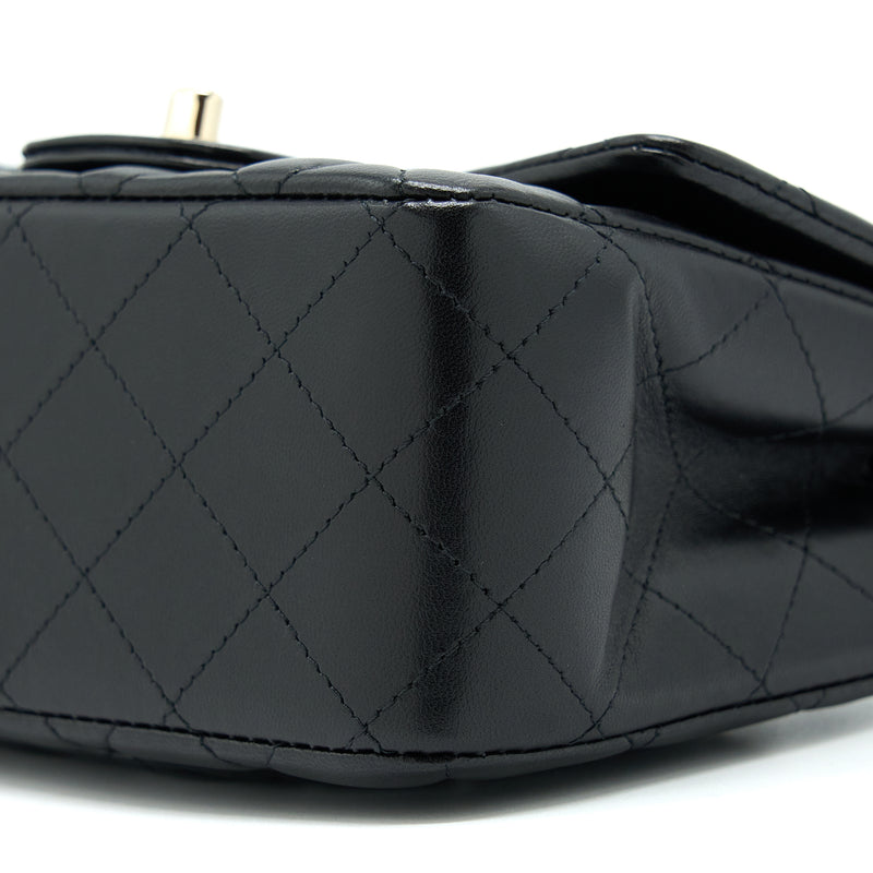 Chanel Mini Square Flap Bag Lambskin Black LGHW (Microchip)