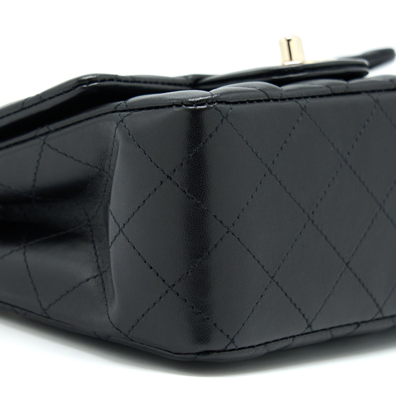 Chanel Mini Square Flap Bag Lambskin Black LGHW (Microchip)