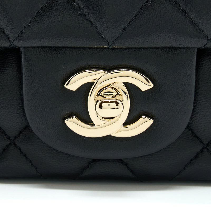 Chanel Mini Square Flap Bag Lambskin Black LGHW (Microchip)