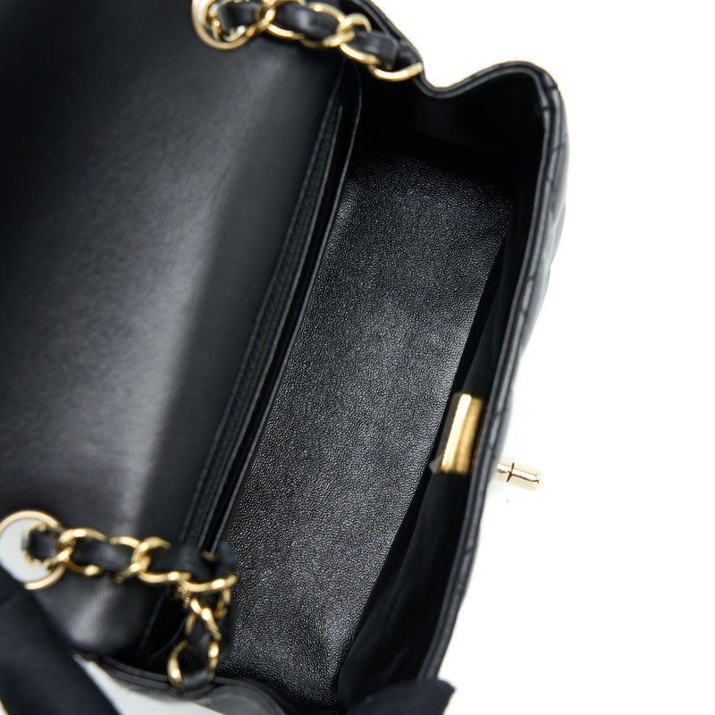 Chanel Mini Square Flap Bag Lambskin Black LGHW (Microchip)