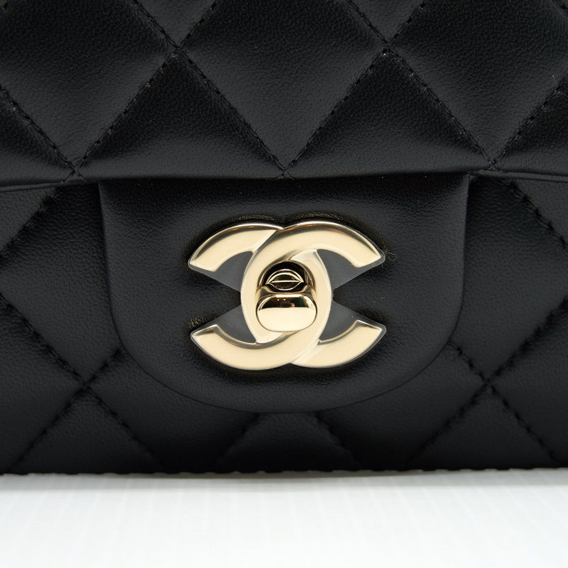 Chanel 21K Top Handle Mini Rectangular Flap Bag Black GHW