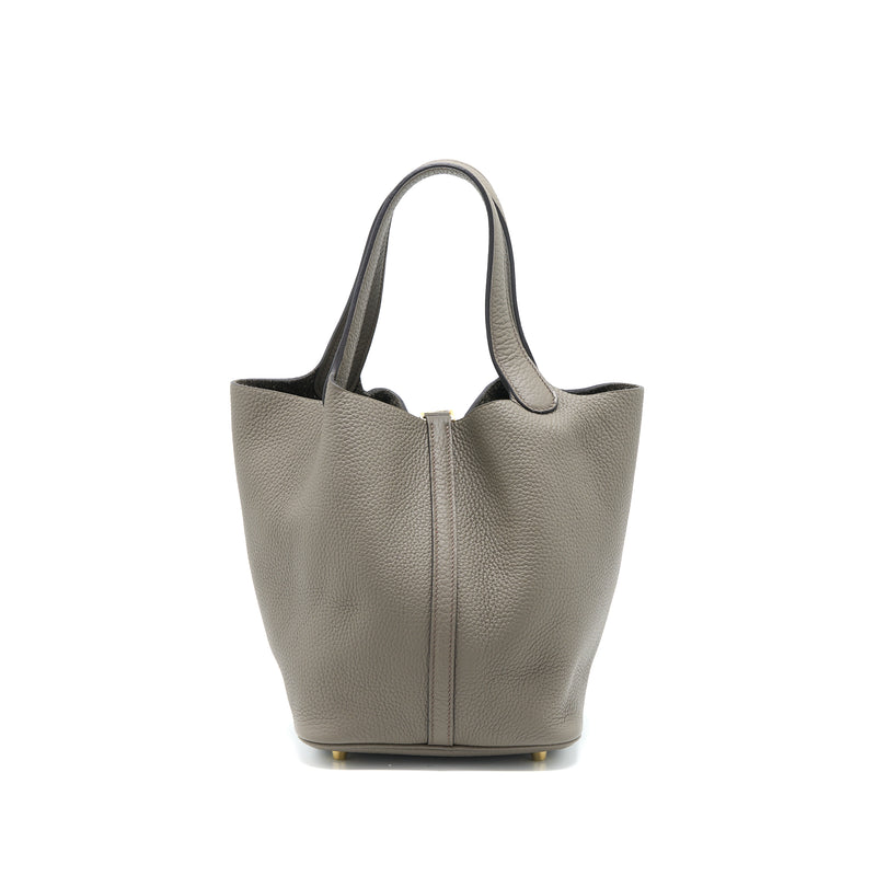 Hermes Picotin 22 Lock Bag Clemence Gris Etain GHW Stamp C