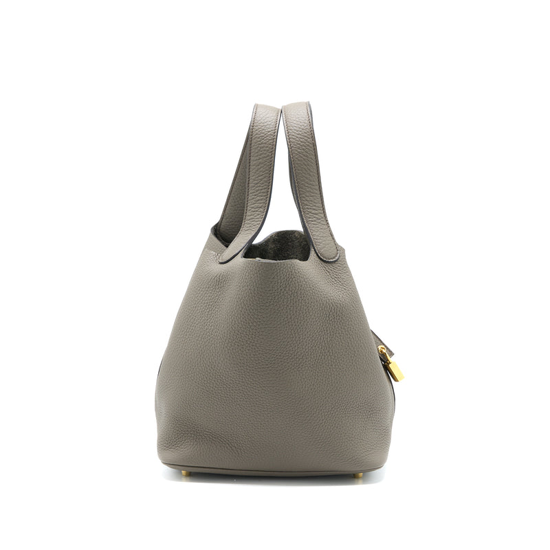 Hermes Picotin 22 Lock Bag Clemence Gris Etain GHW Stamp C