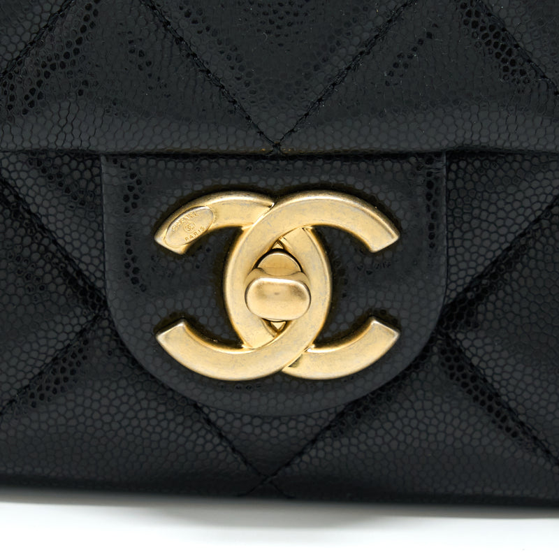 Chanel 22A Small Flap Bag Caviar Black Brushed Gold Hardware(Microchip)