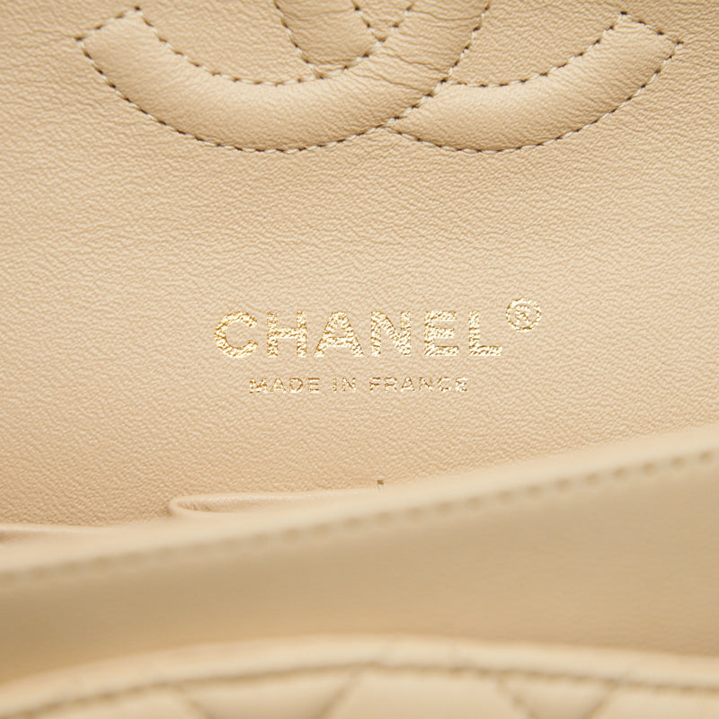 CHANEL MEDIUM CLASSIC DOUBLE FLAP LAMBSKIN BEIGE WITH GHW