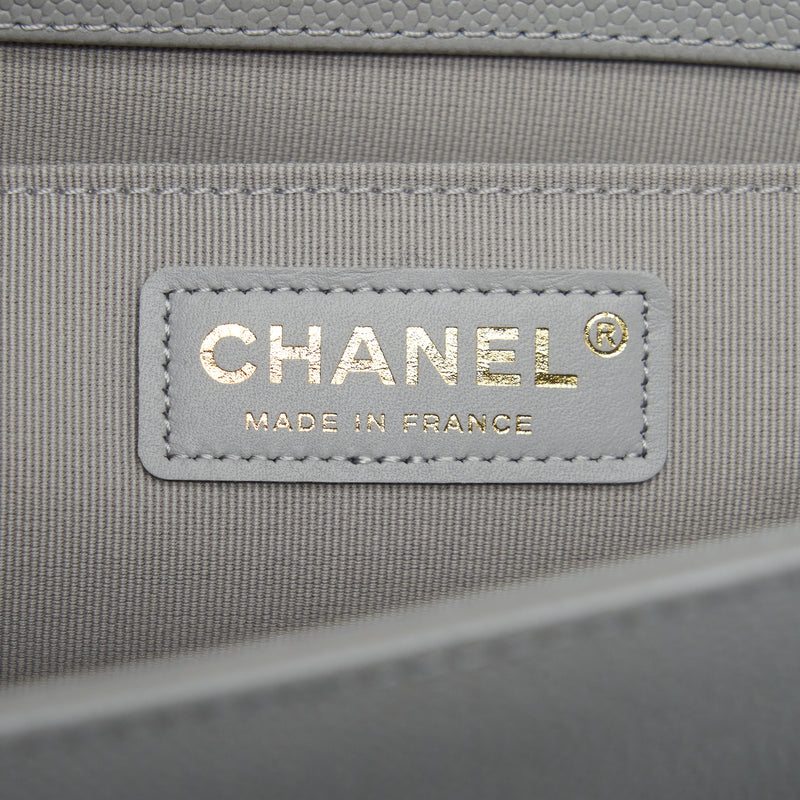 Chanel Medium Boy Bag Caviar Light Grey SHW (Microchip)