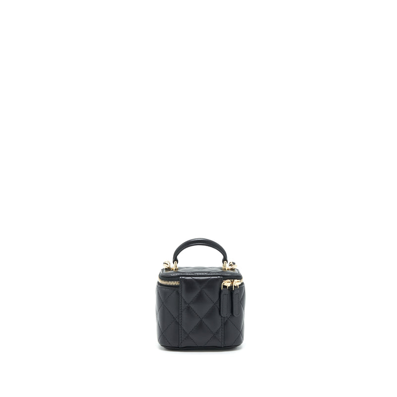 Chanel Top Handle Mini Vanity With Chain Lambskin Black LGHW