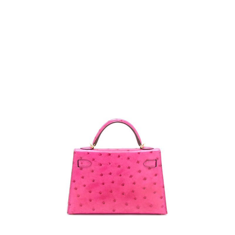 Hermes Mini Kelly Sellier Special Order Ostrich 5J Fuchsia Pink/Purple GHW Stamp Z