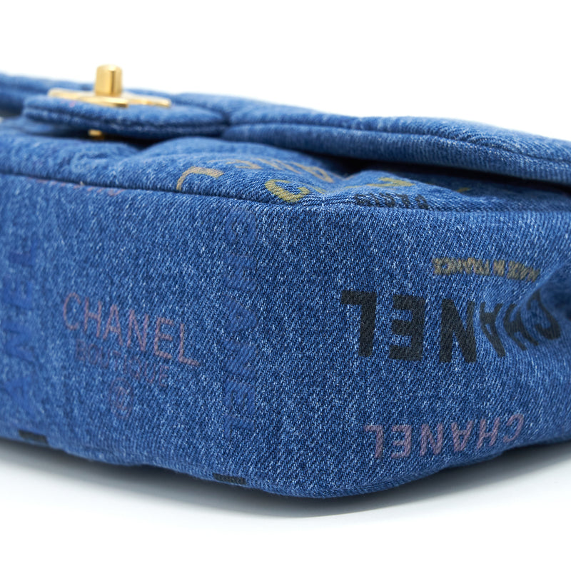 Chanel 22P Multicolor Denim Logo Flap Bag 28cm Blue GHW (Microchip)