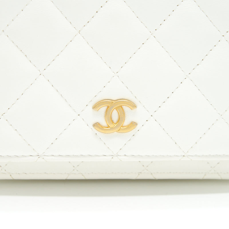 Chanel Small Wallet On Chain With Ribbon Chain Lambskin White GHW