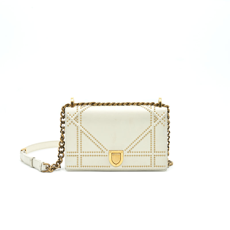 DIOR DIORAMA STUDDED LAMBSKIN SMALL WHITE WITH GHW