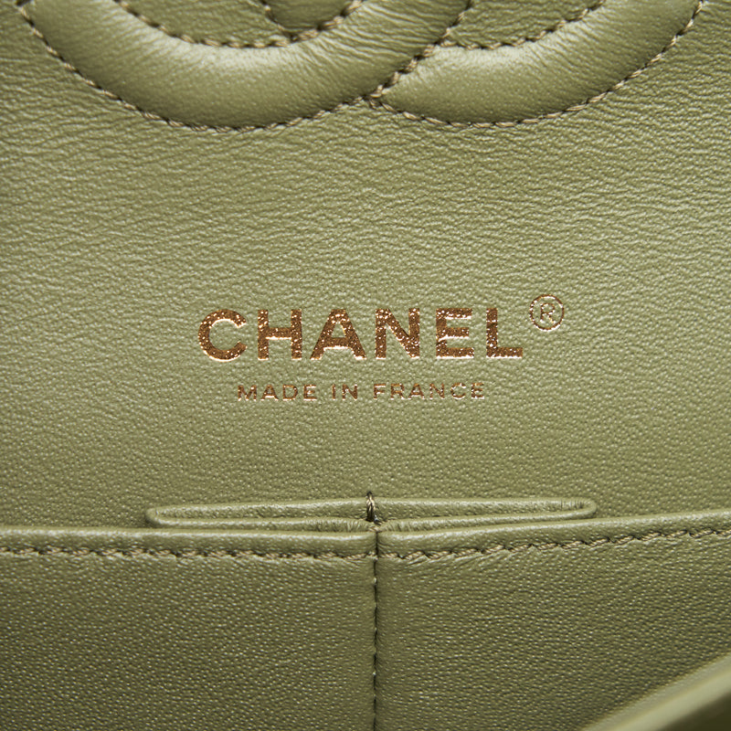 Chanel Medium Classic Double Flap Bag Olive Calfskin Light Gold Hardware
