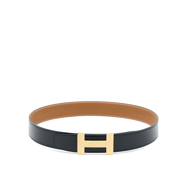 Hermes Size 100 Double Side Belt with H Buckle Black / Gold Stamp D