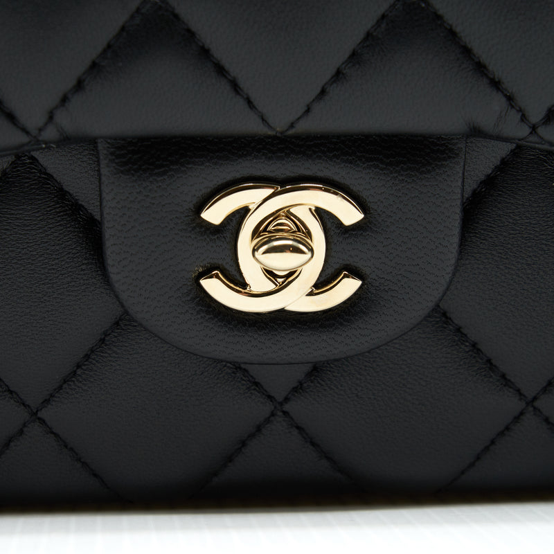 Chanel Pearl Chain Flap Bag Quilted Grained Lambskin Black LGHW