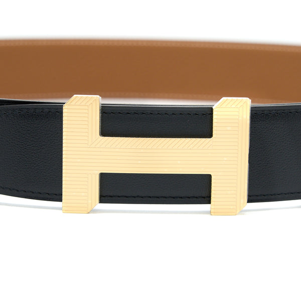 Hermes Size 100 Double Side Belt with H Buckle Black / Gold Stamp D