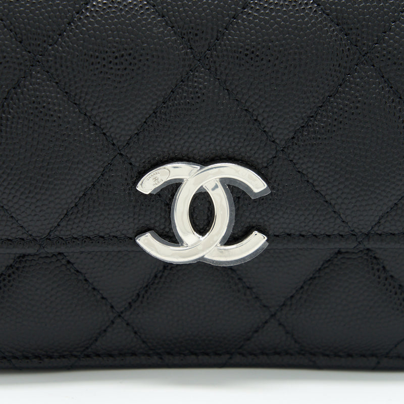 Chanel 22S Giant Chain Top Handle Mini Flap Bag Caviar Black SHW