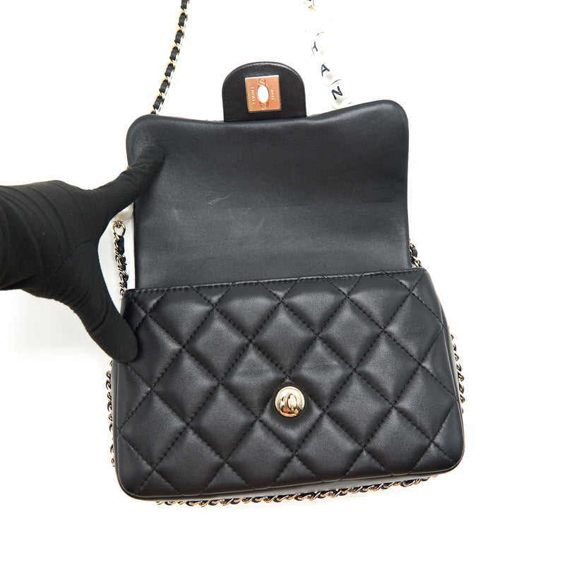 Chanel Pearl Chain Flap Bag Quilted Grained Lambskin Black LGHW