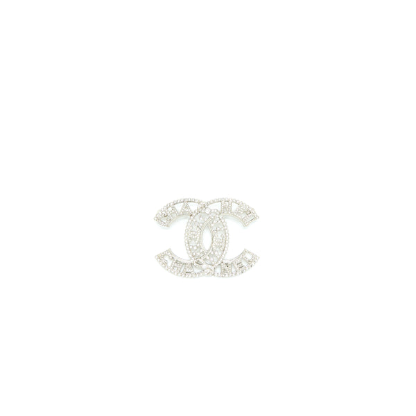 Chanel CC Logo/Letter Brooch Crystal Silver Tone