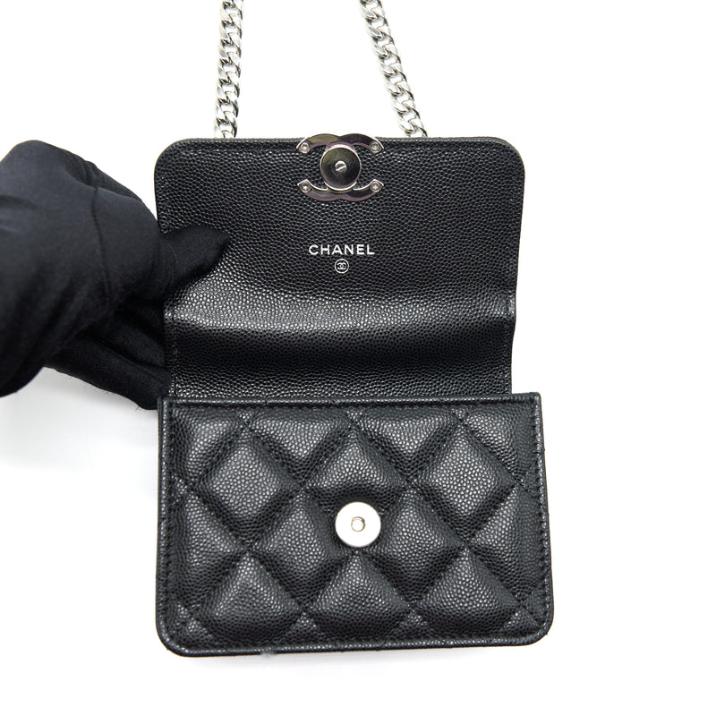 Chanel 22S Giant Chain Top Handle Mini Flap Bag Caviar Black SHW