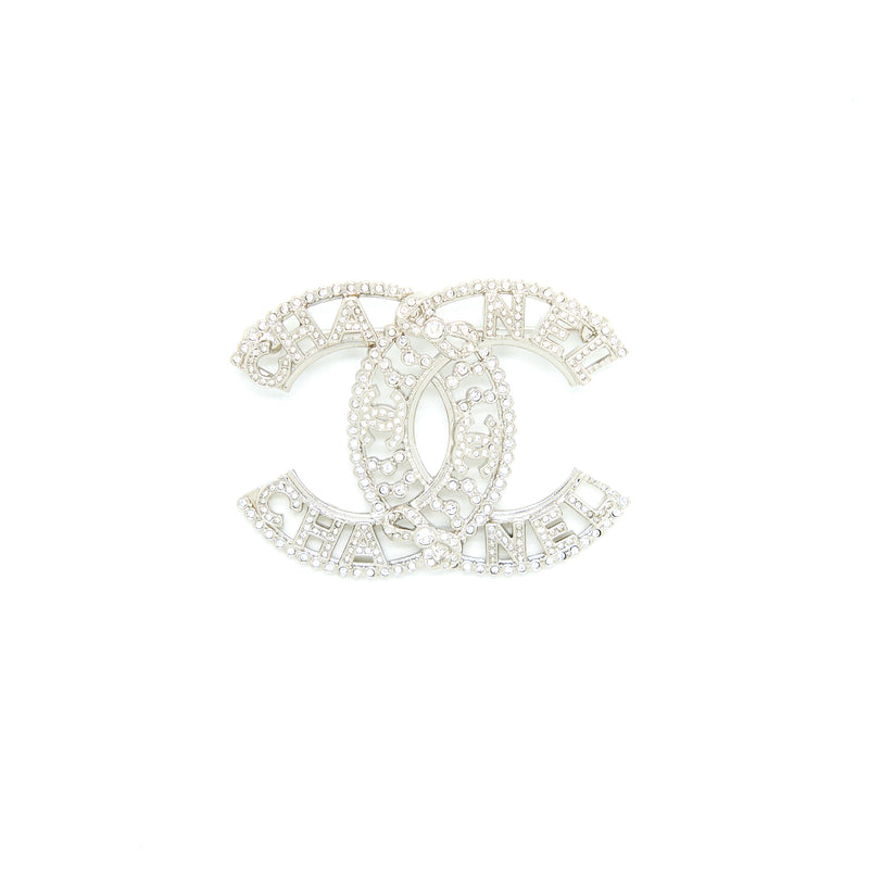 Chanel CC Logo/Letter Brooch Crystal Silver Tone