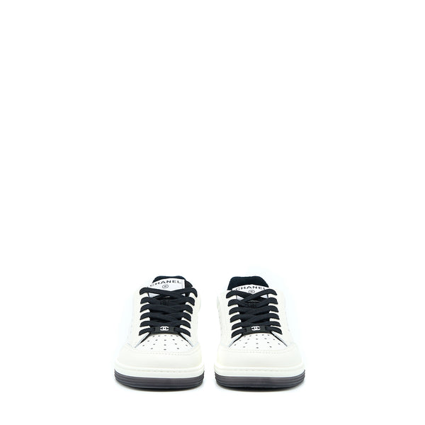 Chanel Size 37.5 Letter/CC Logo Sneaker Calfskin Black/White