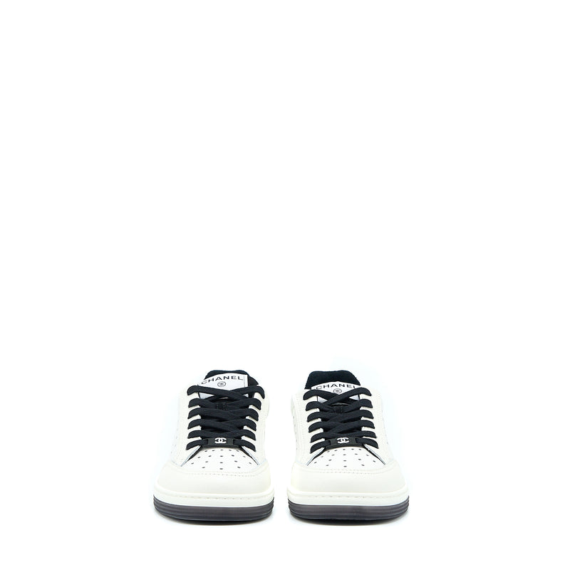 Chanel Size 37.5 Letter/CC Logo Sneaker Calfskin Black/White
