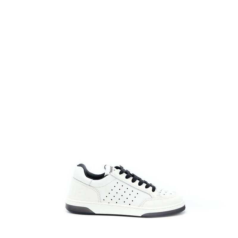 Chanel Size 37.5 Letter/CC Logo Sneaker Calfskin Black/White