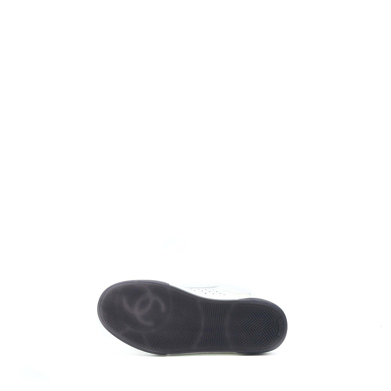 Chanel Size 37.5 Letter/CC Logo Sneaker Calfskin Black/White