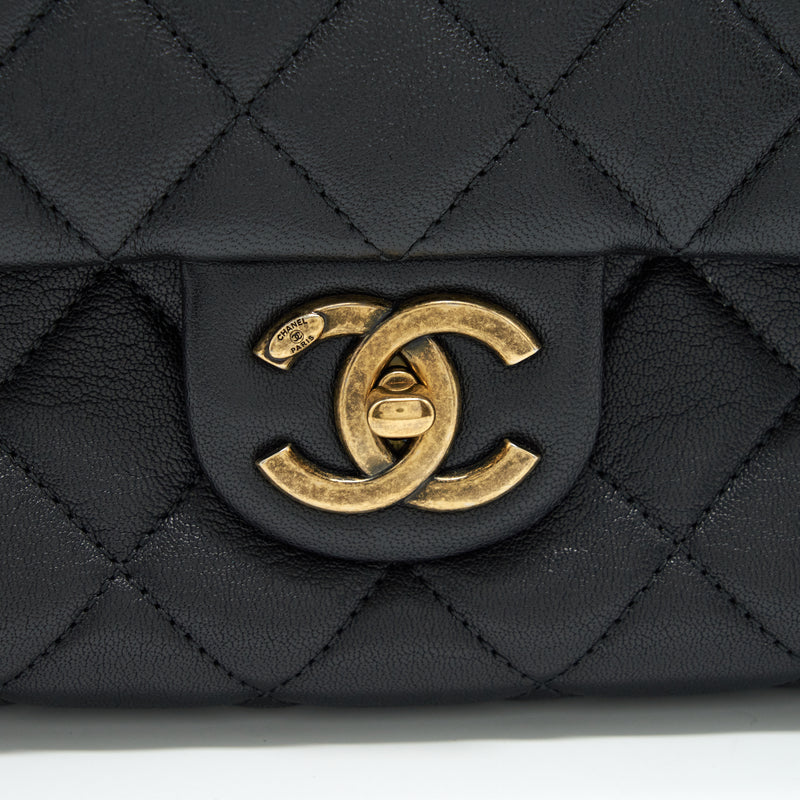 Chanel Large Flap Bag Calfskin Black Ruthenium Gold Hardware