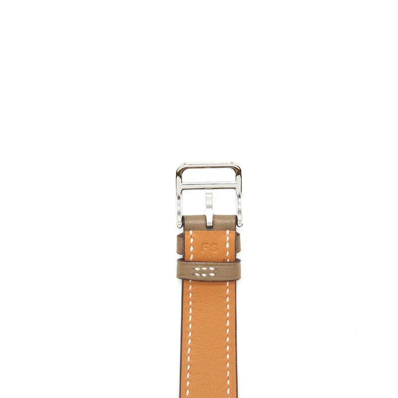 Hermes Heure H watch, 21×21mm, long interchangeable strap etoupe Swift calfskin