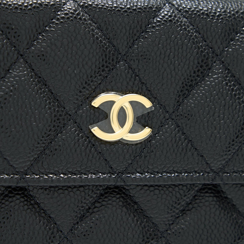 Chanel 21A Flap Card Holder With Chain Black GHW