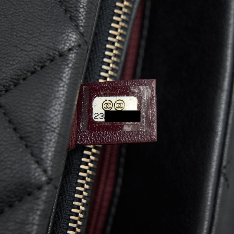 Chanel Large Flap Bag Calfskin Black Ruthenium Gold Hardware
