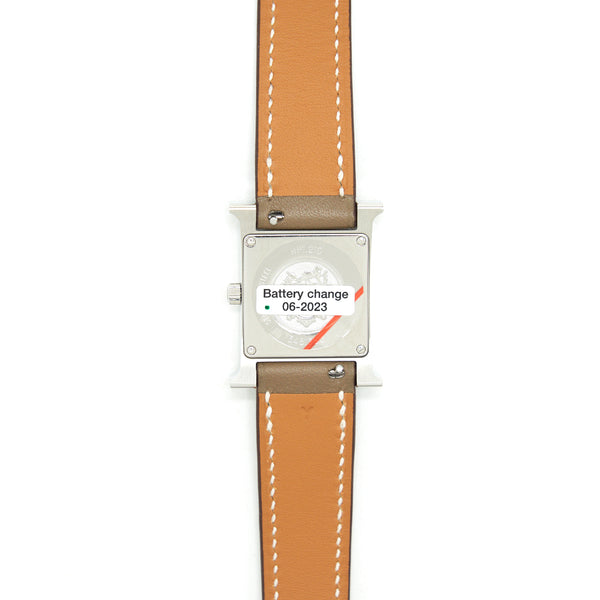 Hermes Heure H watch, 21×21mm, long interchangeable strap etoupe Swift calfskin