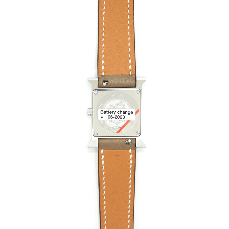 Hermes Heure H watch, 21×21mm, long interchangeable strap etoupe Swift calfskin