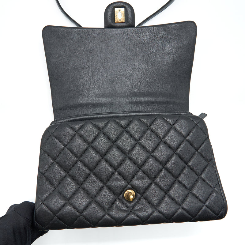 Chanel Large Flap Bag Calfskin Black Ruthenium Gold Hardware