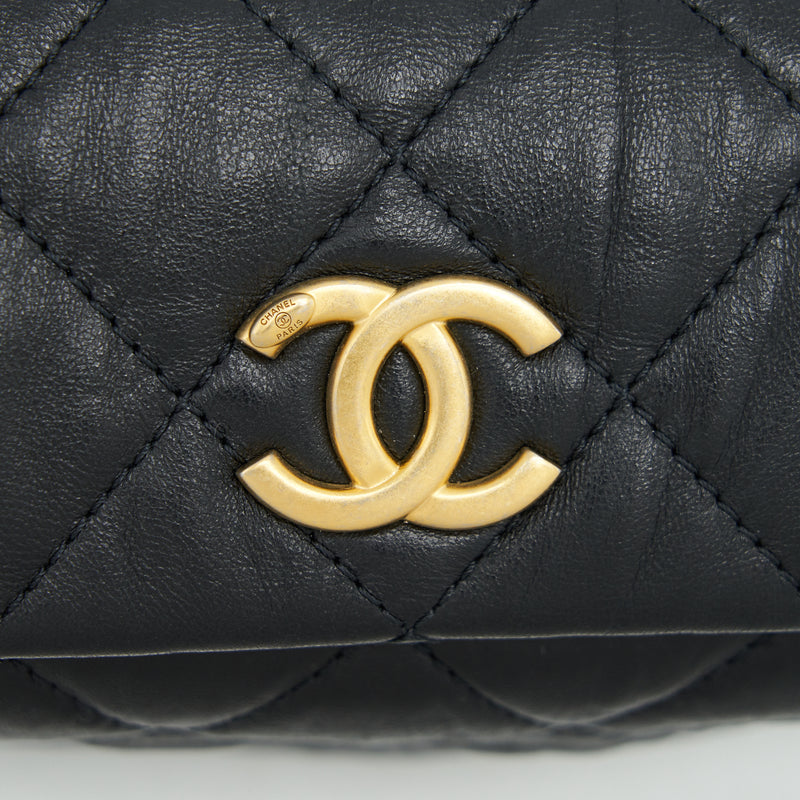 Chanel Small CC Wrapped Strap Bag Lambskin Black In Crumpled GHW