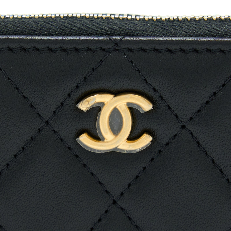 Chanel Pearl Crush Card Holder Black Lambskin Aged Gold Hardware