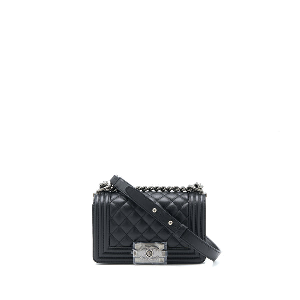 Chanel Small Boy Bag Caviar Black Ruthenium SHW (Microchip)