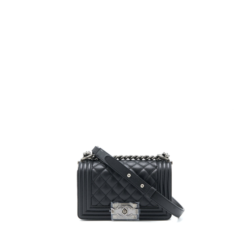 Chanel Small Boy Bag Caviar Black Ruthenium SHW (Microchip)