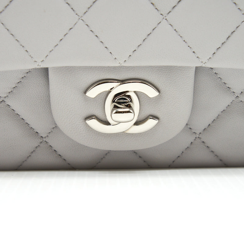 Chanel Mini Rectangular Flap Bag Lambskin Light Grey SHW