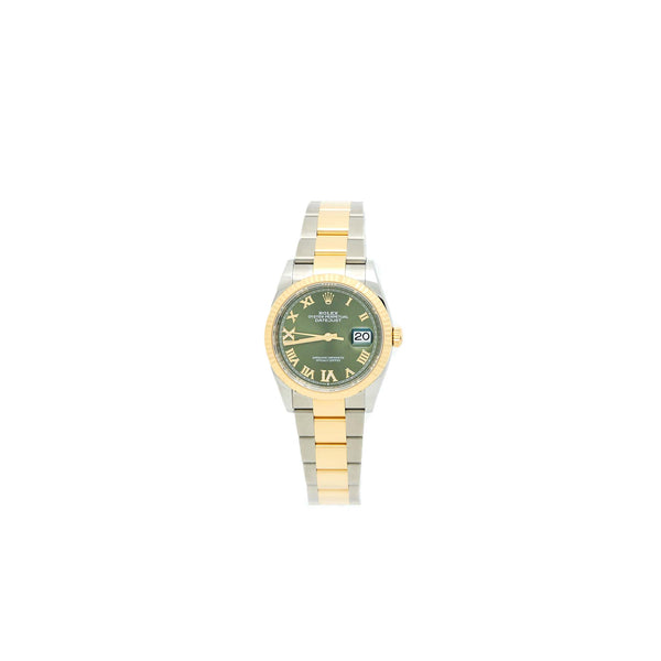 Rolex Datejust 36 Oyster Perpetual, Yellow Gold Features and Olive-Green Diamond Set, Oyster Bracelet Model 126233-0026