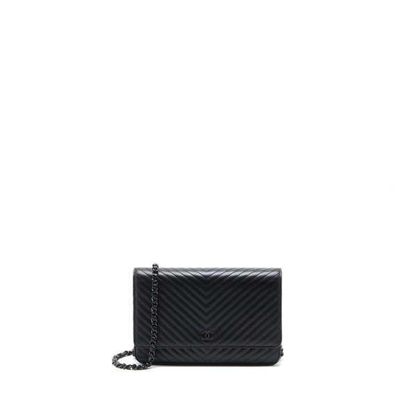 Chanel Chevron Wallet On Chain Black with Black Hardware