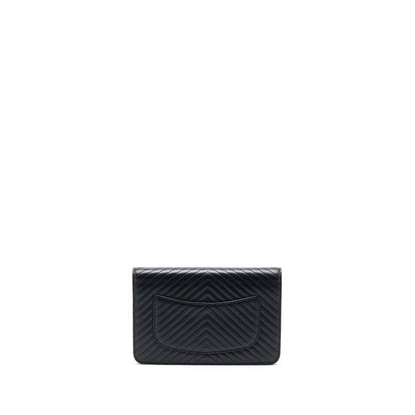 Chanel Chevron Wallet On Chain Black with Black Hardware