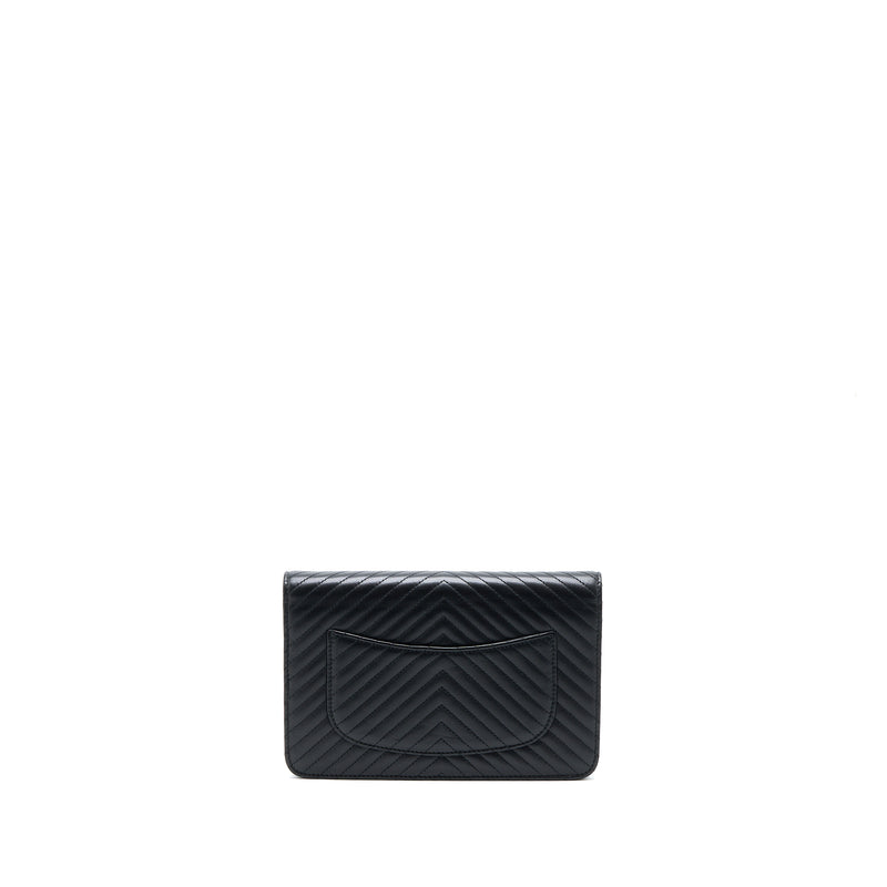 Chanel Chevron Wallet On Chain Black with Black Hardware