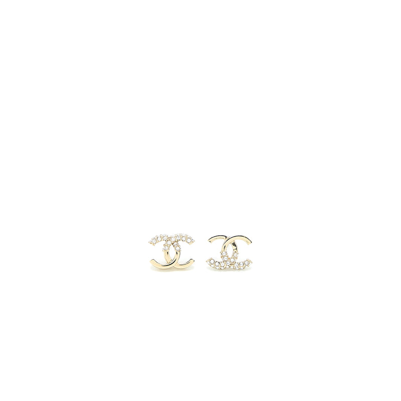 Chanel CC Logo Earrings Crystal Light Gold Tone